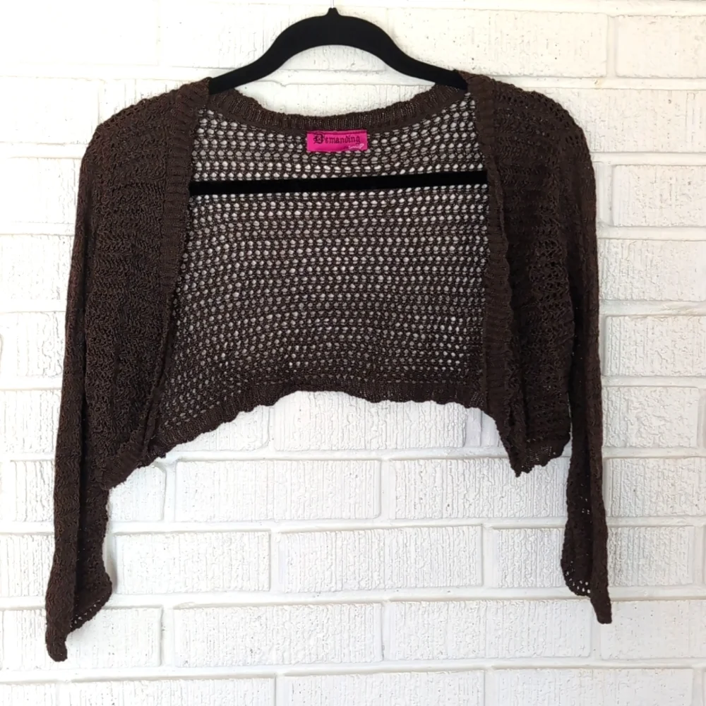 Cropped Crochet Shrug Bolero Dark Brown Y2K - Picture 1 of 4